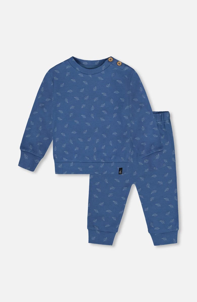 Deux par Deux Organic Cotton Pant and Top Set Leaf, Main, color, Blue