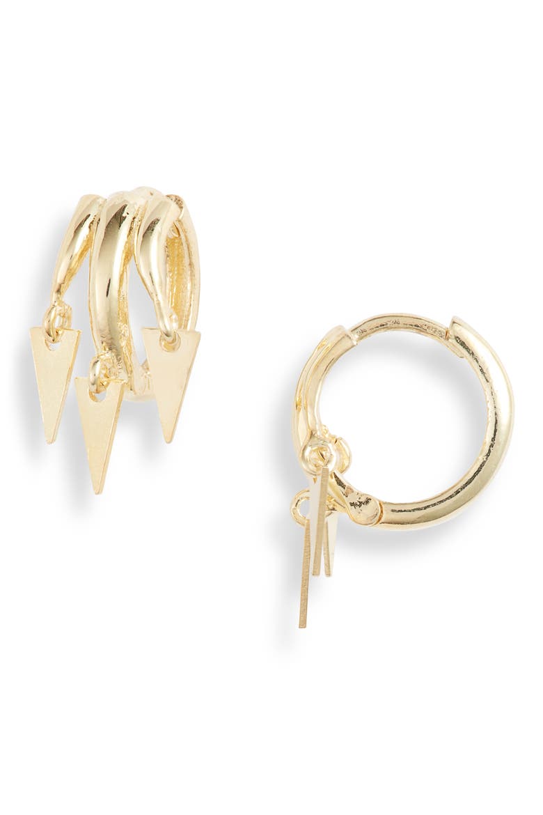 Triple Dagger Dangle Huggie Earrings, Main, color, GOLD