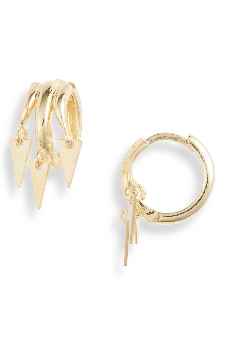 Adina's Jewels Triple Dagger Dangle Huggie Earrings, Main, color, 
