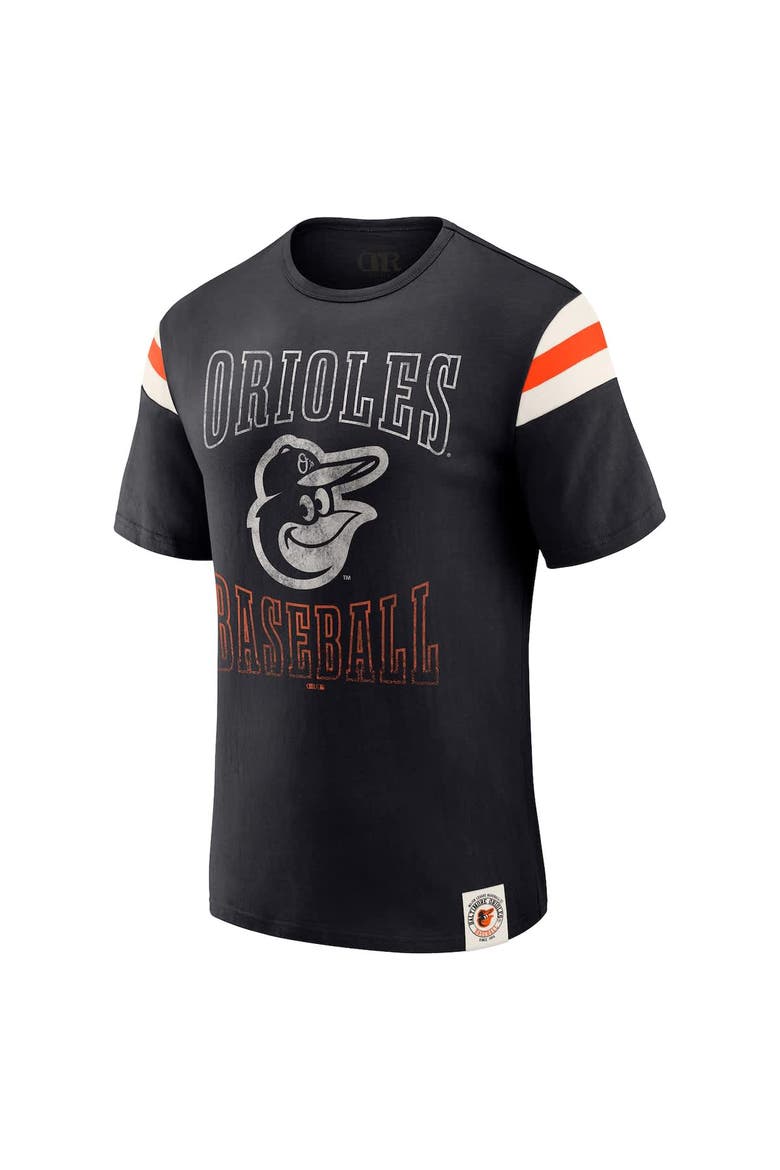 Men's Darius Rucker Collection by Fanatics Black Baltimore Orioles Distressed Sleeve Stripe T-Shirt, Alternate, color, Black
