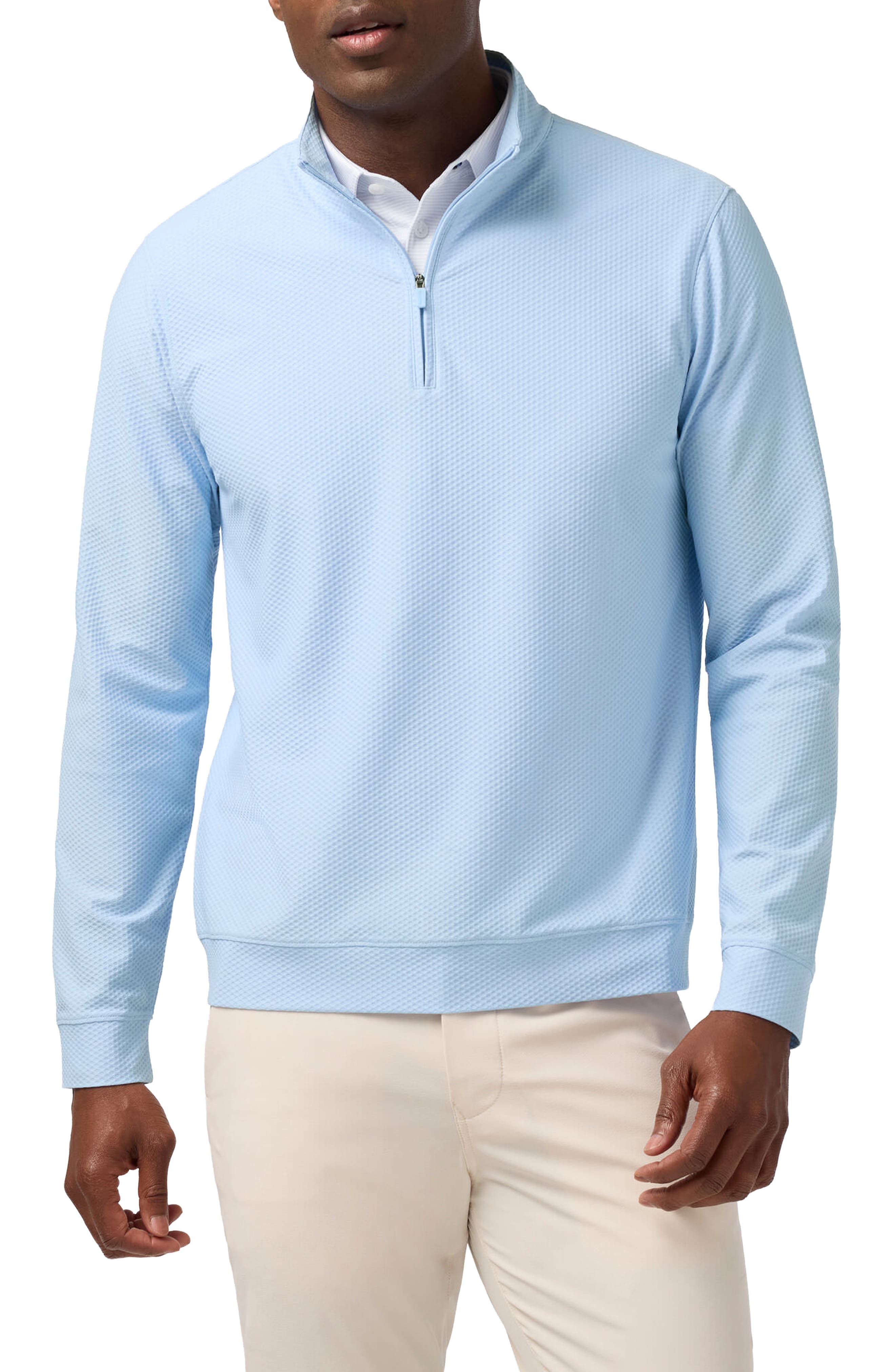mens pullover dress shirts Men's Quarter-Zipper BLUE suitable for all seasons Round Neck Crew Neck Sweater