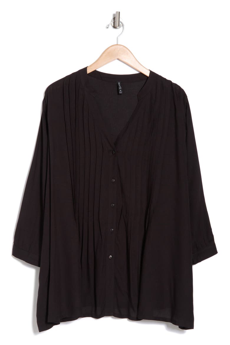 Pintuck Long Sleeve Button-Up Shirt, Alternate, color, BLACK