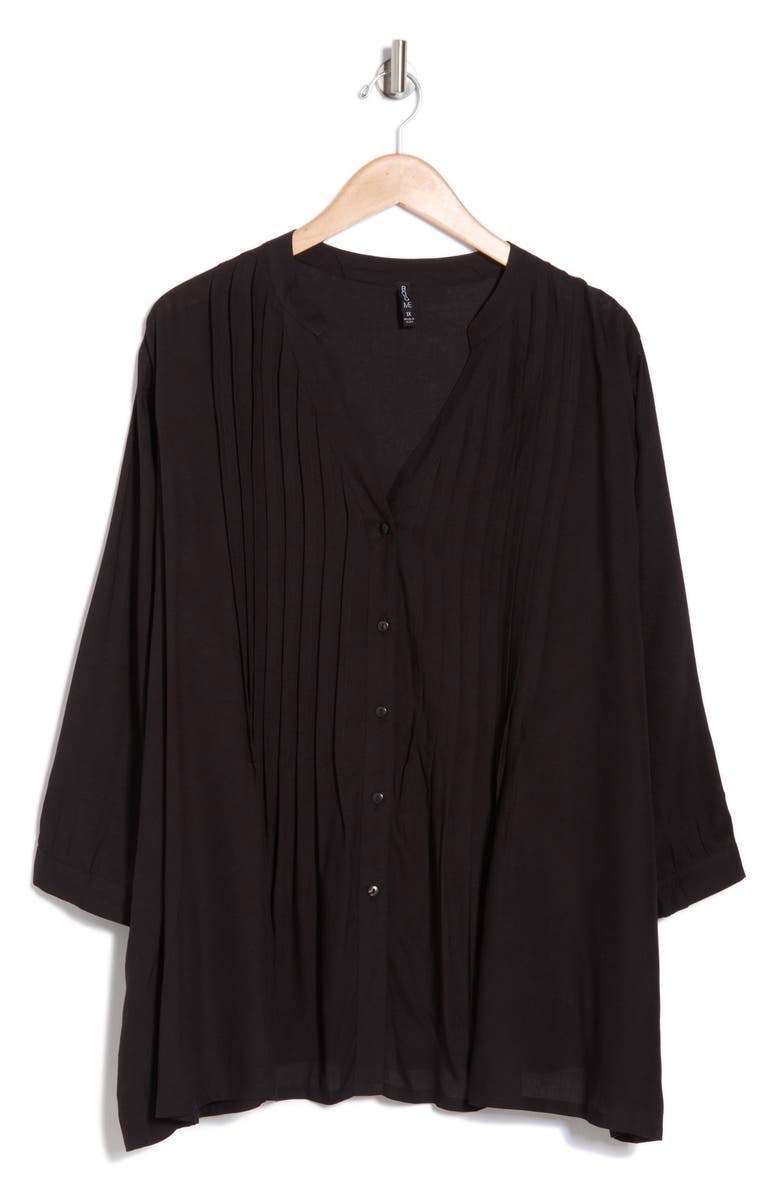 BOHO ME Pintuck Long Sleeve Button-Up Shirt, Alternate, color, Black