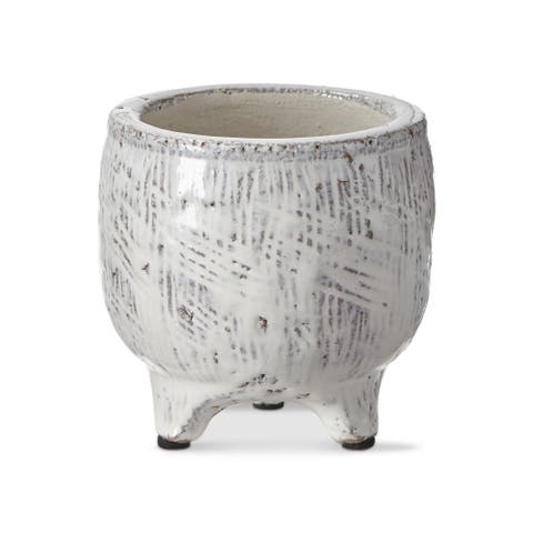 Laguna Textured Footed Planter White Glazed Terracotta