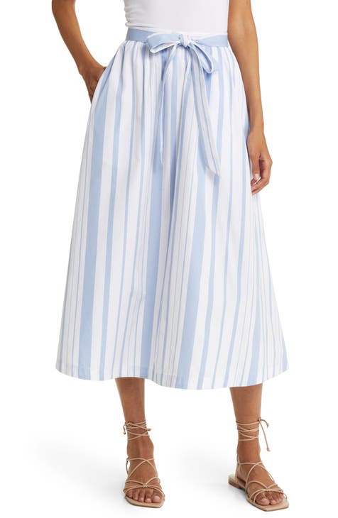 Variegated Stripe Cotton Poplin Skirt