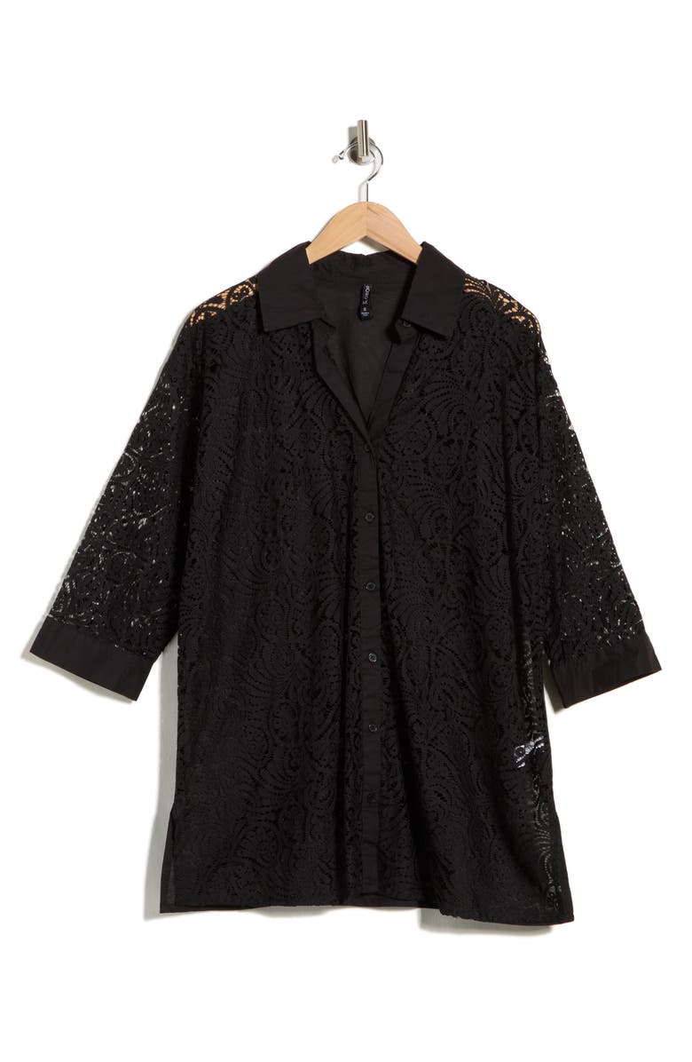 BOHO ME Lace Front Cover-Up Shirt, Alternate, color, Black