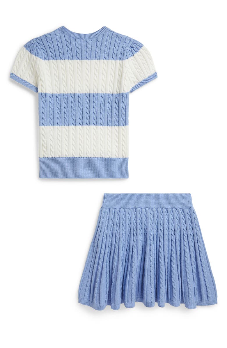 Polo Ralph Lauren Kids' Cotton Cable Knit Sweater & Skirt Set, Alternate, color, Chambray Blue / White