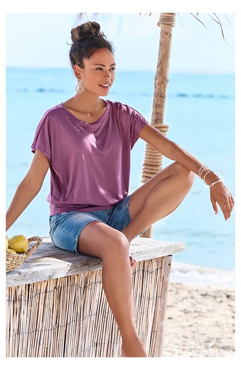 LASCANA Women's Fitted Waistband Top, Alternate, color, Berry