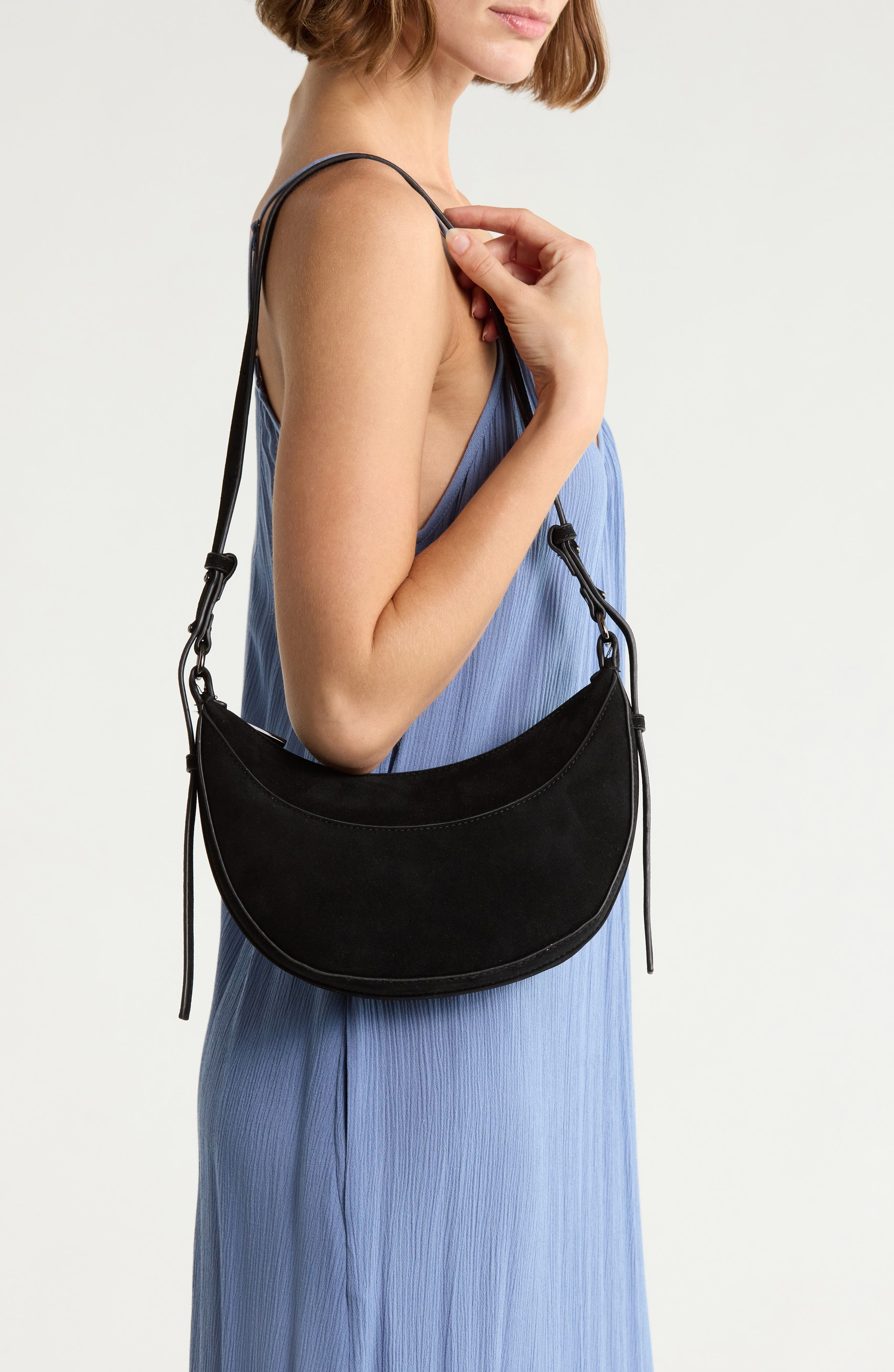 Convertible Crescent Shoulder Bag, Alternate, color, BLACK
