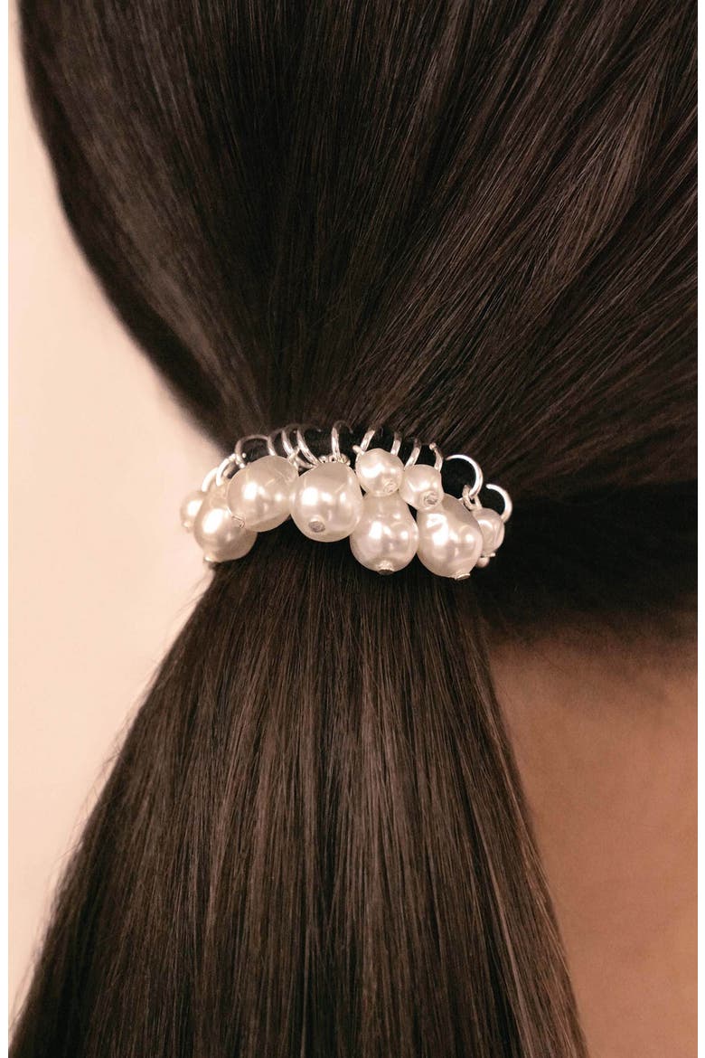 Mermaid Imitation Pearl Ponytail Holder, Alternate, color, SILVER