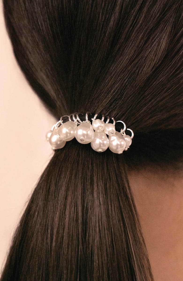 Ettika Mermaid Imitation Pearl Ponytail Holder, Alternate, color, Silver