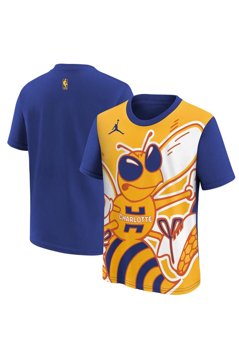 Youth Jordan Brand Blue/Yellow Charlotte Hornets 2025/26 City Edition Max90 T-Shirt, Main, color, Blue