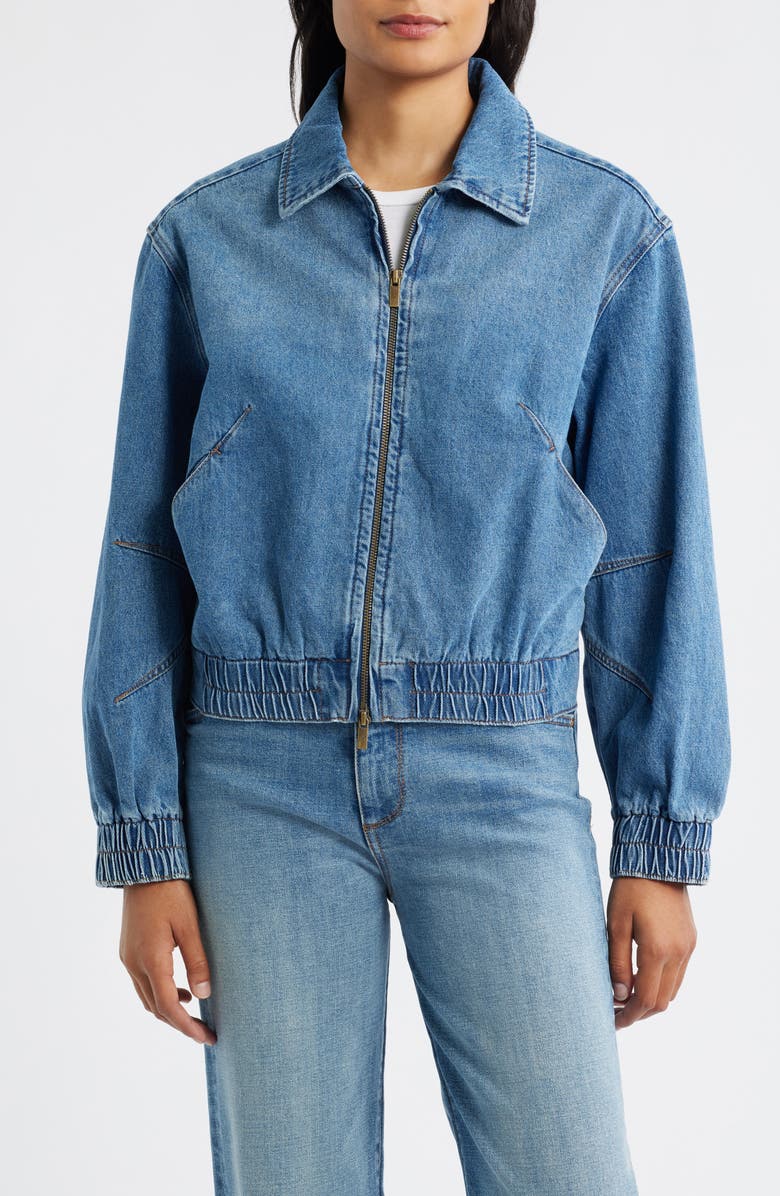 Wit & Wisdom Zip Denim Jacket, Alternate, color, Mid Blue