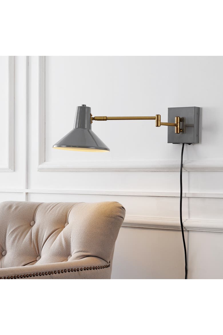Hygge Swing Arm 1-Light Modern Midcentury Iron USB Charging Port LED Sconce, Alternate, color, Gray