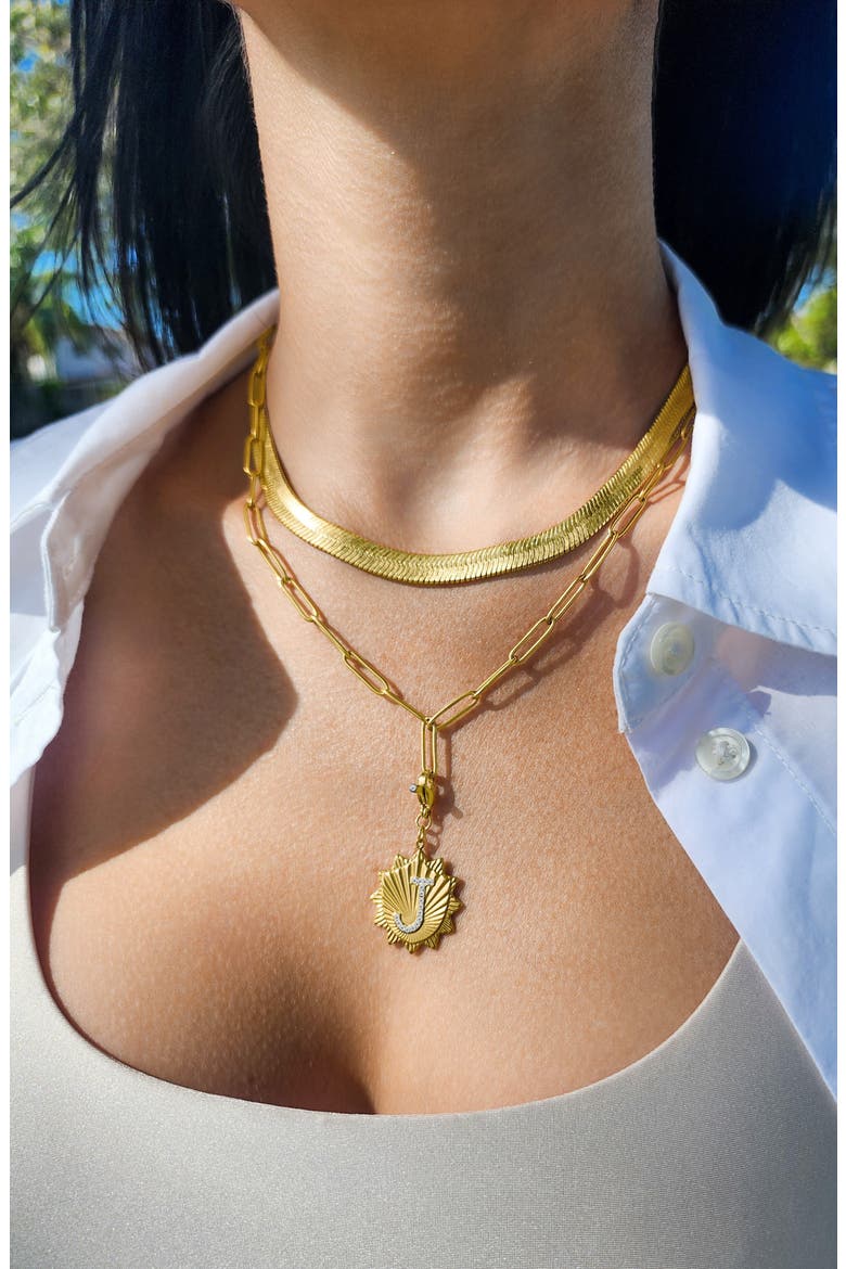 Initial CZ Pendant Toggle Necklace, Alternate, color, GOLD-A
