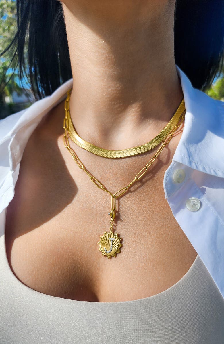 Adornia Initial CZ Pendant Toggle Necklace, Alternate, color, Gold-A