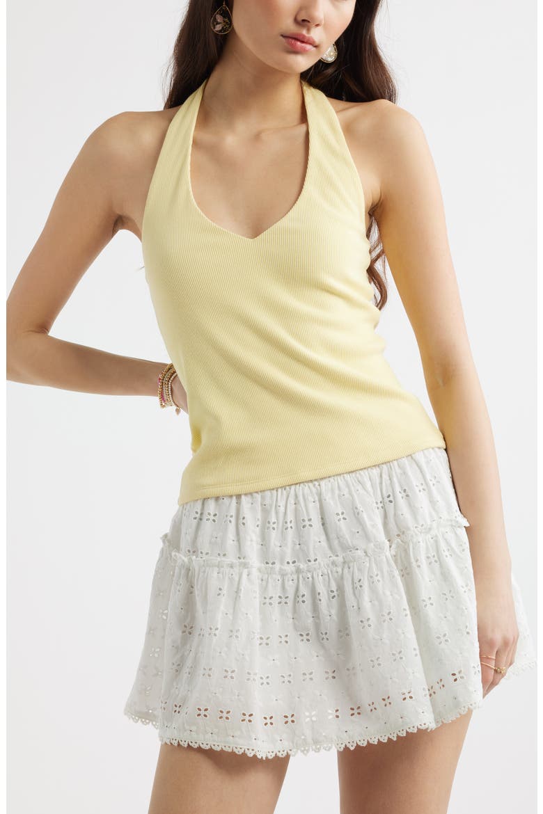 V-Neck Rib Halter Top, Main, color, YELLOW BEGONIA