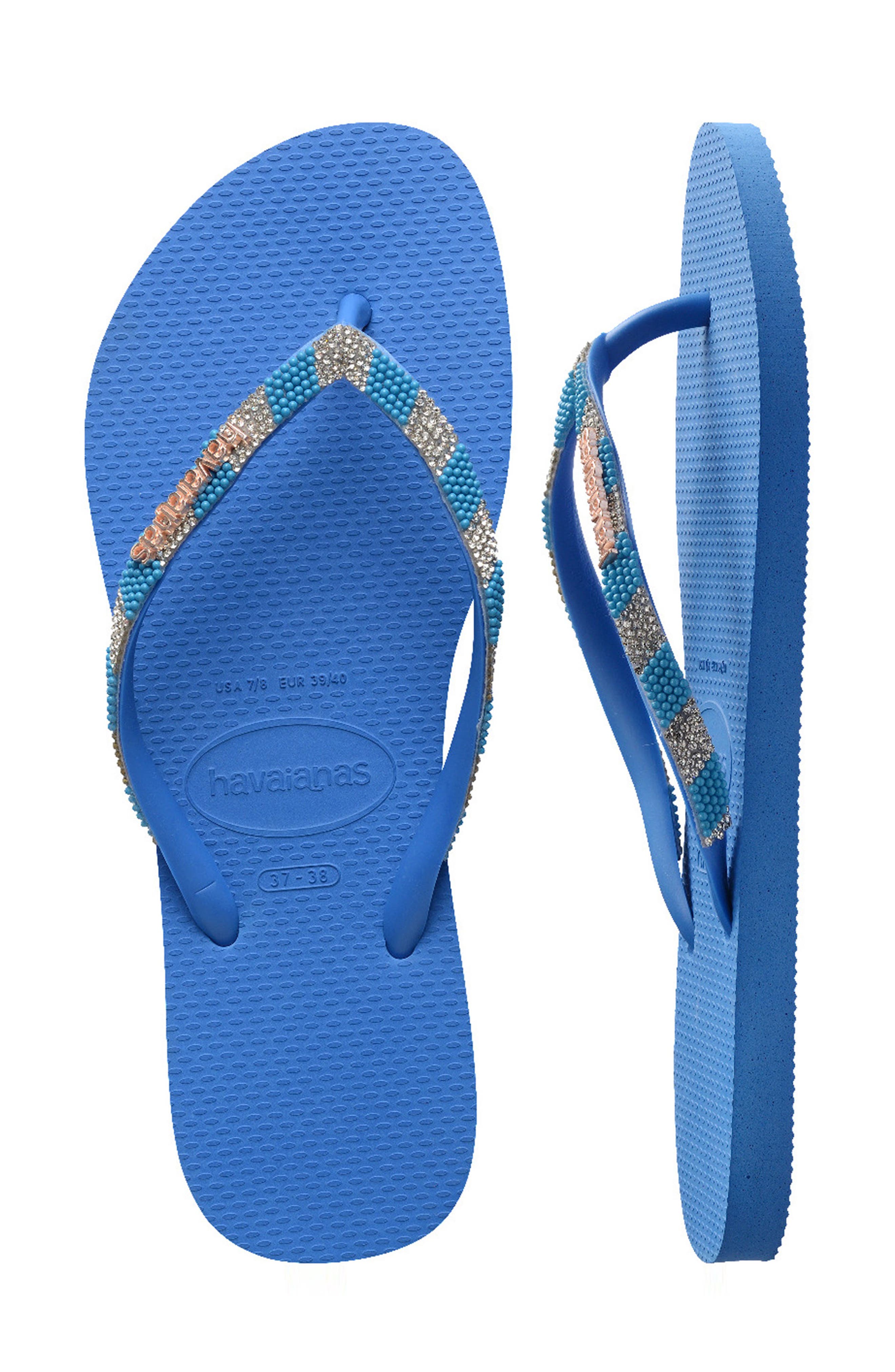 Slim Glow Embellished Water Resistant Flip Flop, Alternate, color, BRILLIANT BLUE