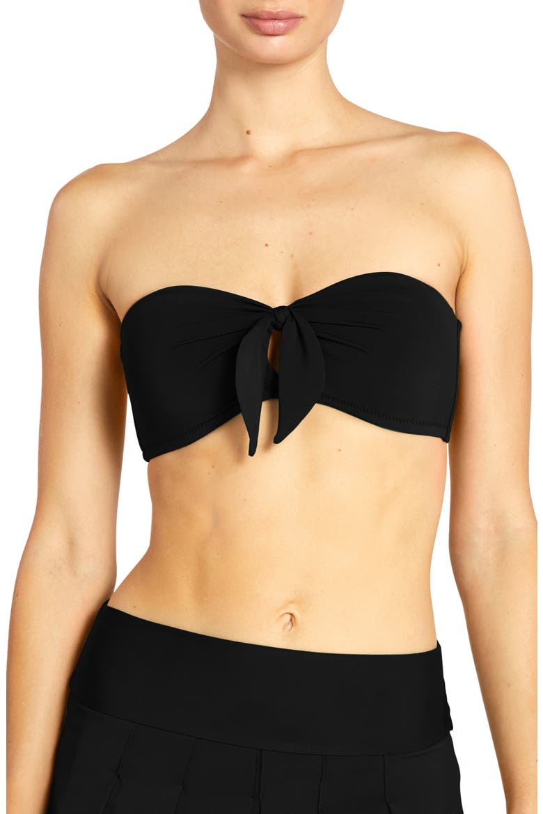 Ava Knot Front Strapless Bikini Top, Main, color, BLACK