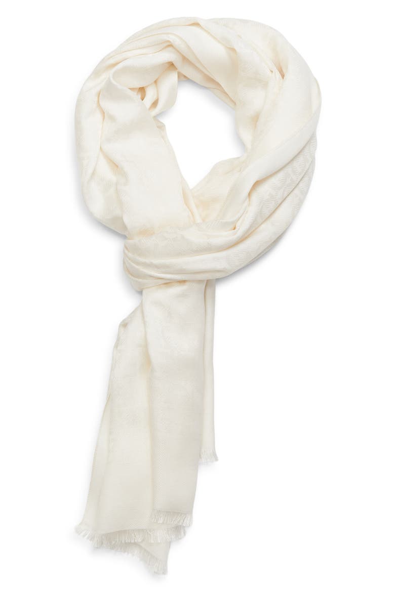 Gancini Silk & Wool Fringe Scarf, Alternate, color, AVORIO