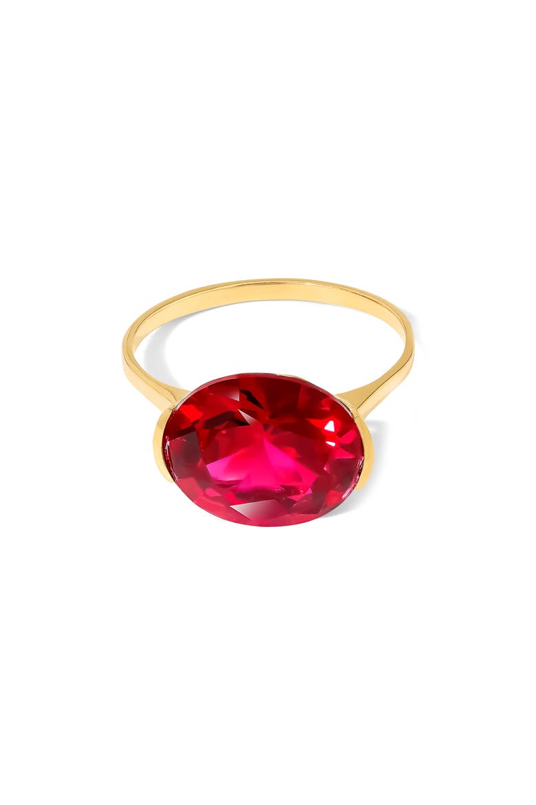 Oval Semiprecious Stone Solitaire Ring, Alternate, color, PINK