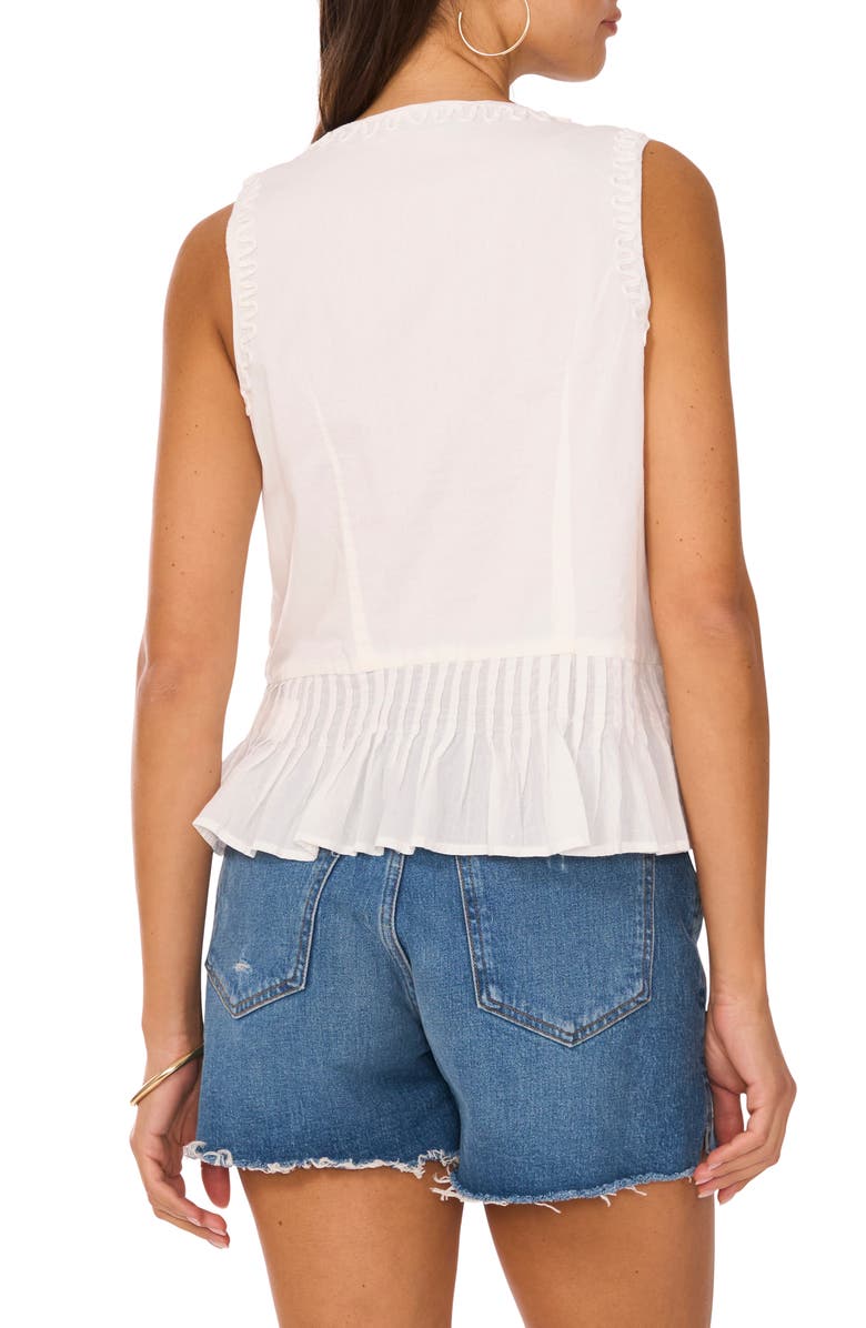 Pintuck Peplum Sleeveless Button-Up Top