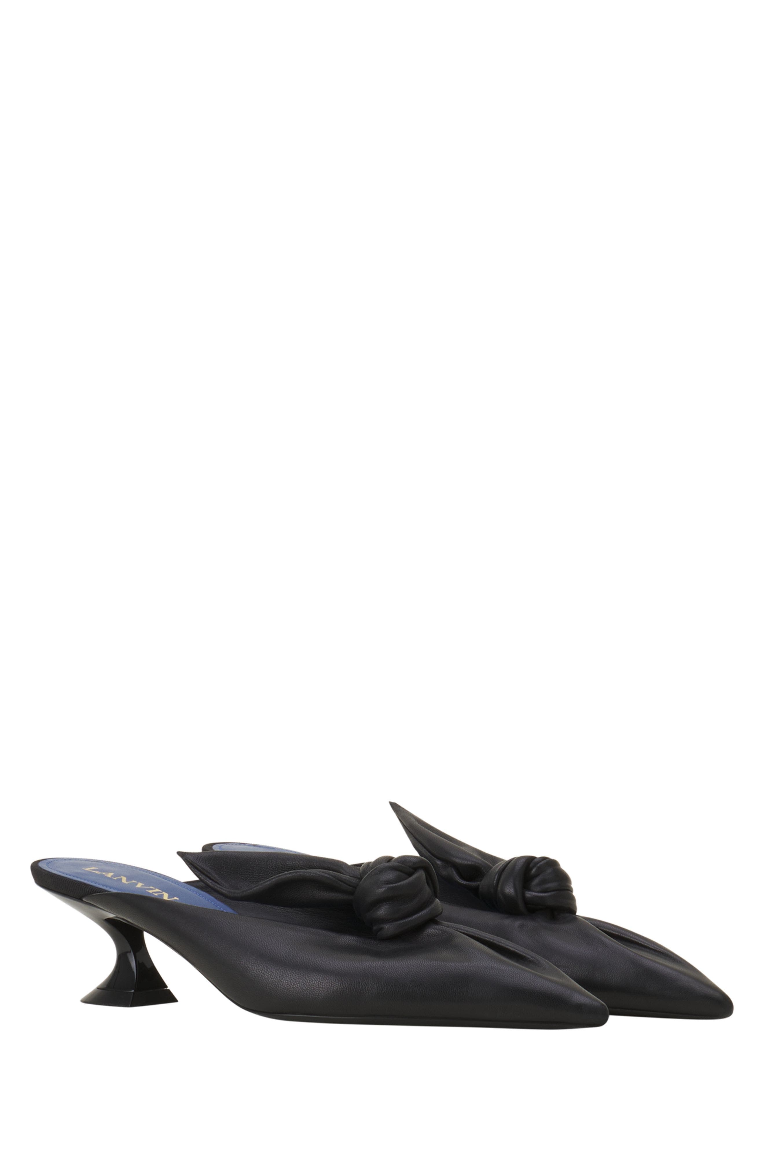 Midnight Step Bow Leather Mule With Heel, Alternate, color, Black