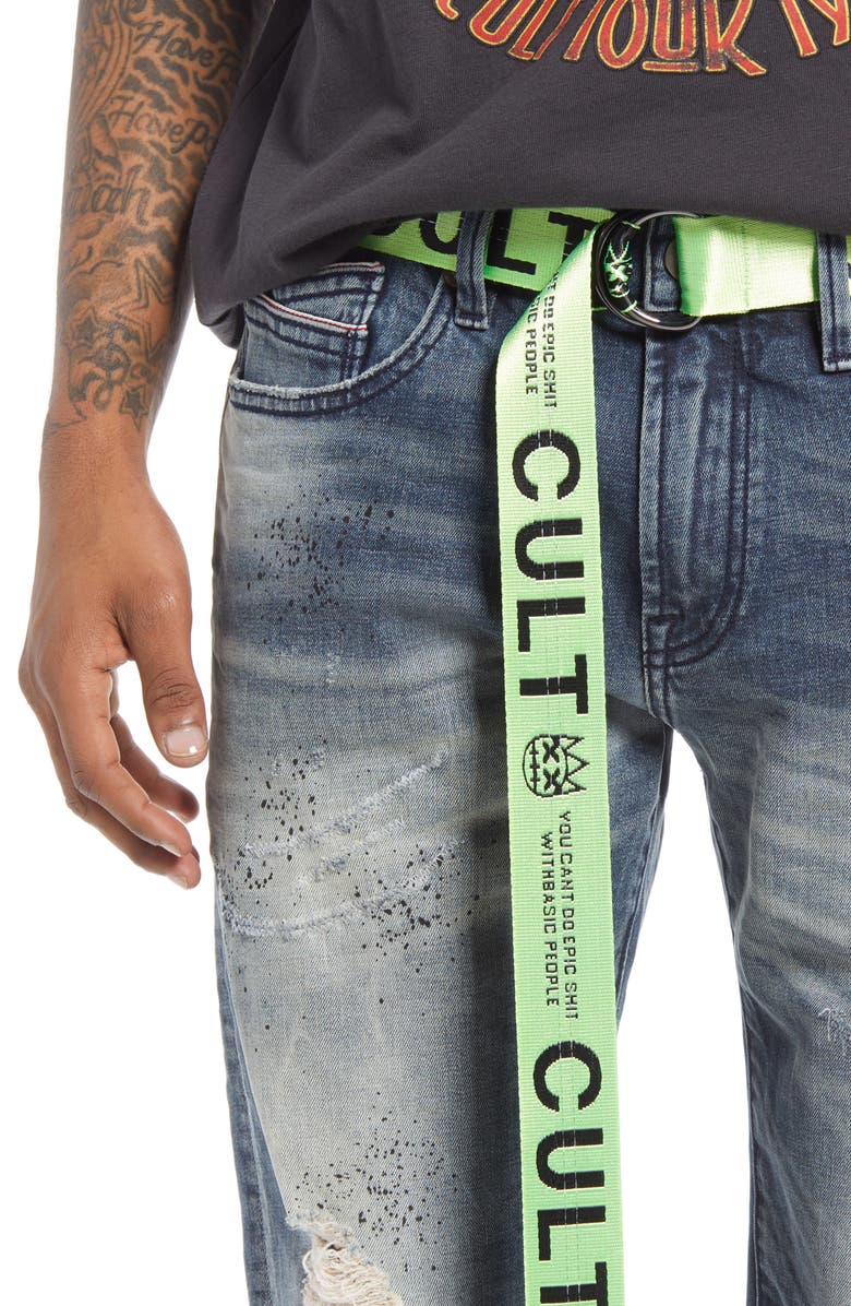 Cult of Individuality Belted Rocker Denim Shorts, Alternate, color, Moss