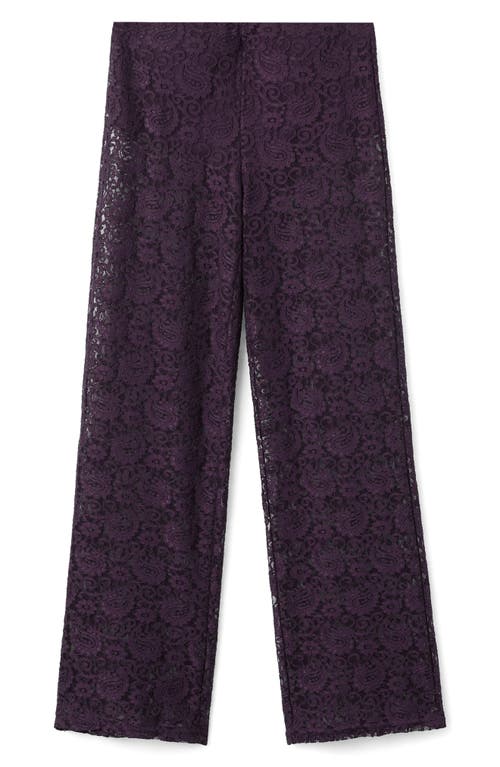 Mango Mid Rise Straight Leg Lace Pants In Purple