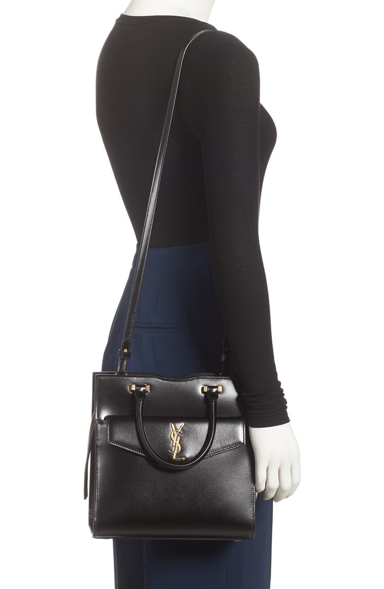 Saint Laurent Small Uptown Cabas Leather Satchel, Alternate, color,