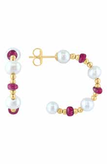 EFFY 14K Yellow Gold 3.5–4.5mm Freshwater Pearl & Sapphire Beaded Hoop Earrings
