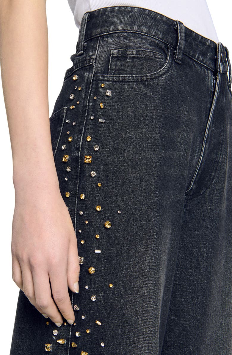 SANDRO Wide-leg rhinestone jeans, Alternate, color, 