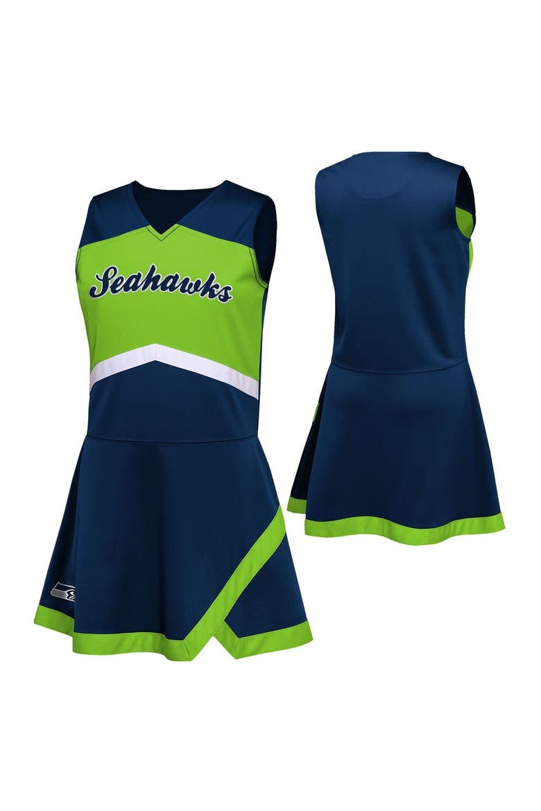 Girls Preschool Navy Seattle Seahawks Two-Piece Cheer Captain Jumper Dress with Bloomers Set, Main, color, Navy
