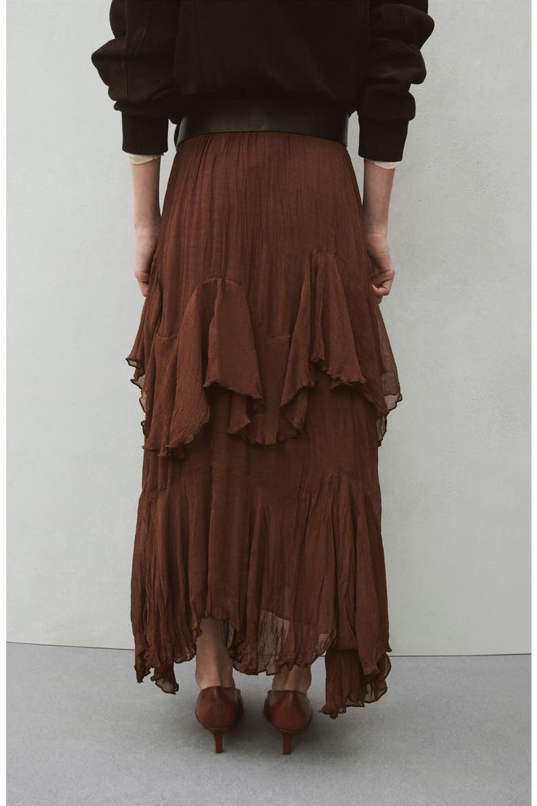 Ruffled Chiffon Maxi Skirt, Alternate, color, BROWN