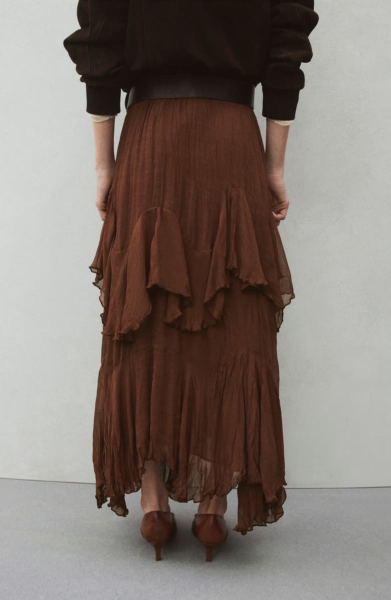 MANGO Ruffled Chiffon Maxi Skirt, Alternate, color, Brown