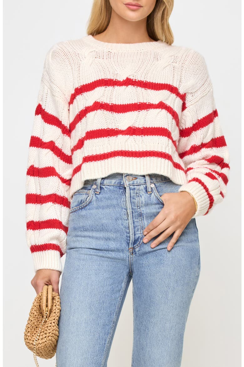 Kensley Cable Knit Cropped Sweater, Main, color, CREAM/ FLAME