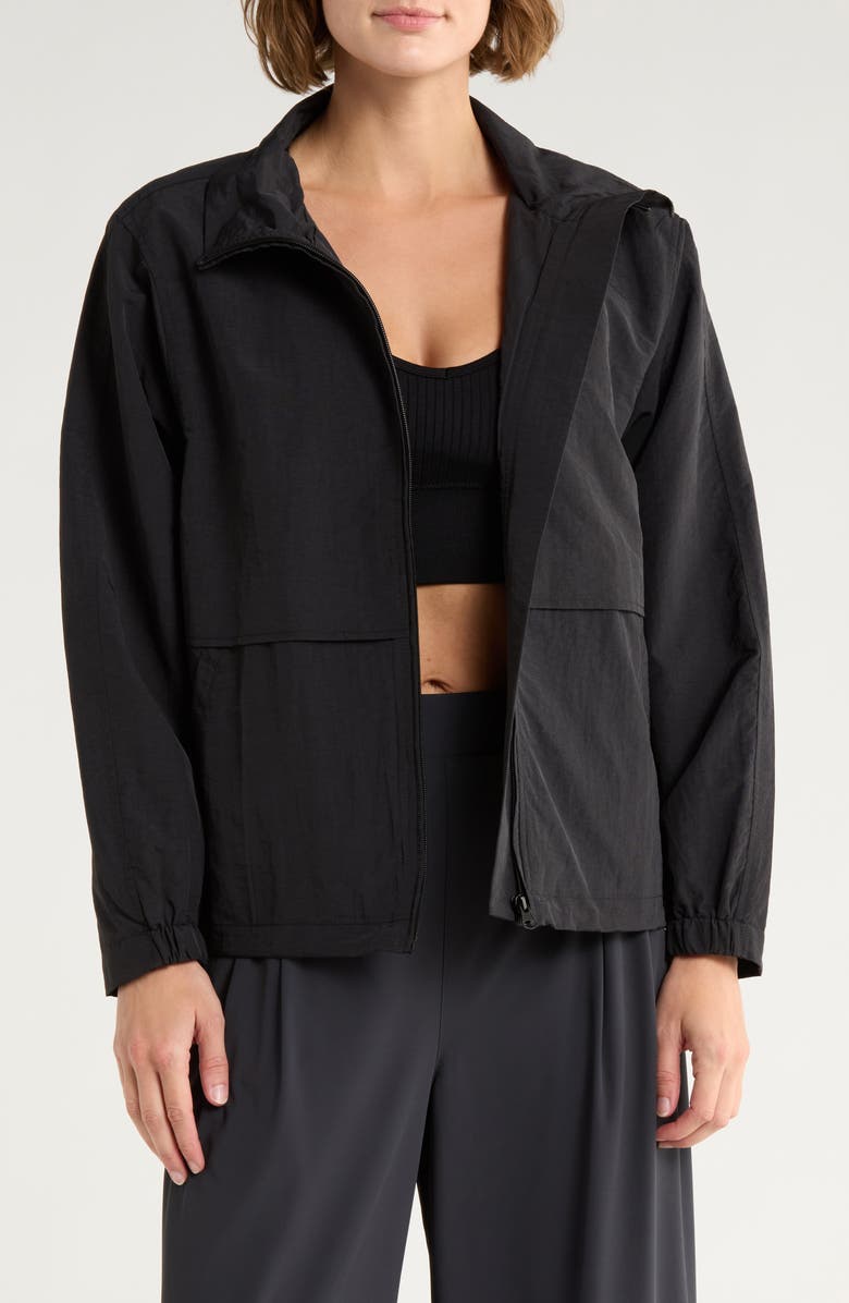 Elodie Stand Collar Windbreaker, Main, color, Black