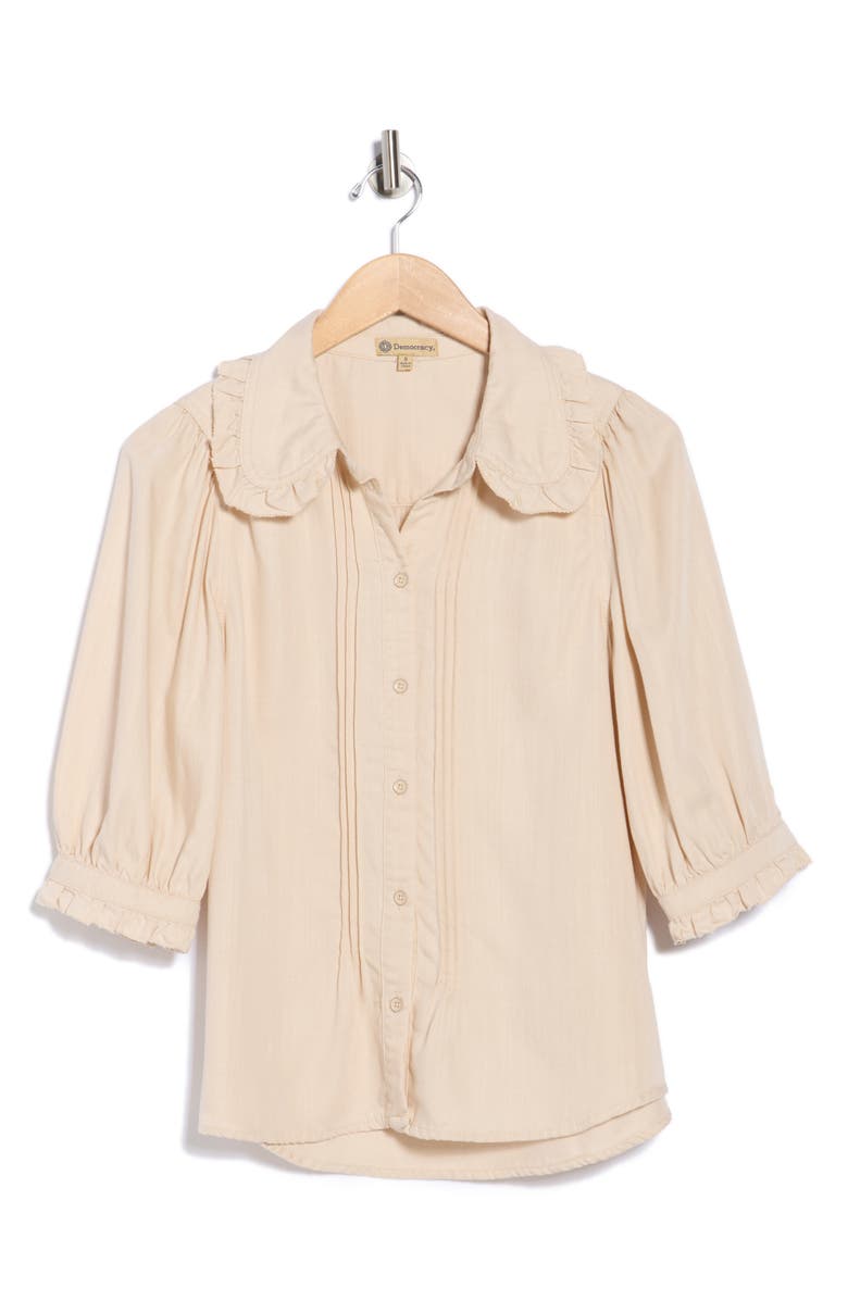 Democracy Three-Quarter Sleeve Button-Up Shirt, Alternate, color, Macadamia
