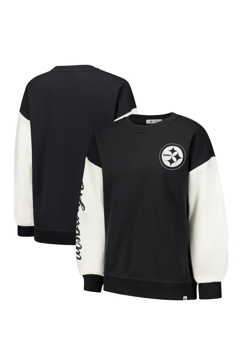 Women's '47  Black Pittsburgh Steelers Double Header Rise Andie Pullover Sweatshirt, Main, color, Black