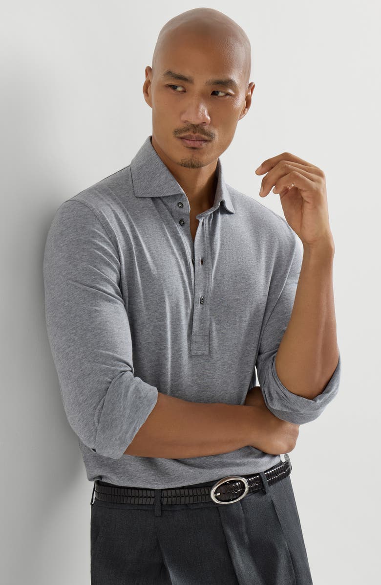 Brunello Cucinelli Polo with shirt collar, Alternate, color, Medium Grey