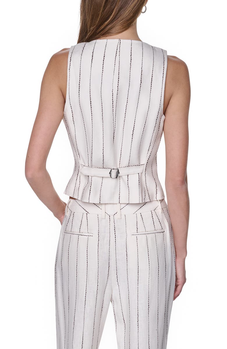 DKNY Stripe Linen Blend Vest, Alternate, color, Coconut/ Tobacco