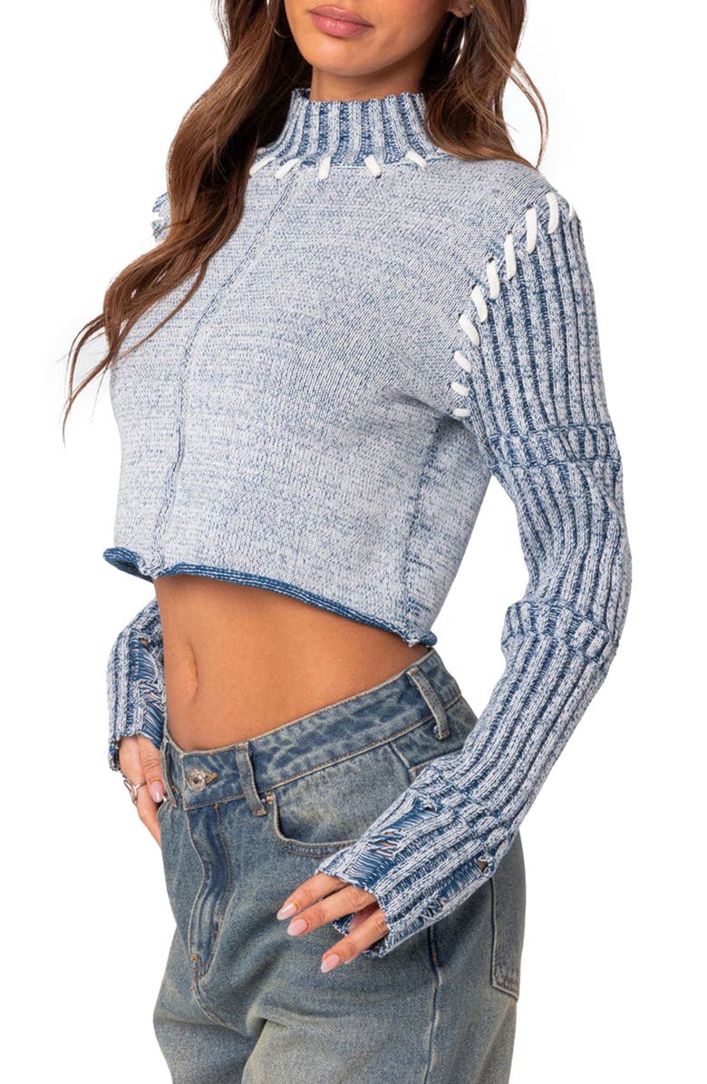 EDIKTED Pia Washed Crop Turtleneck Sweater, Alternate, color,