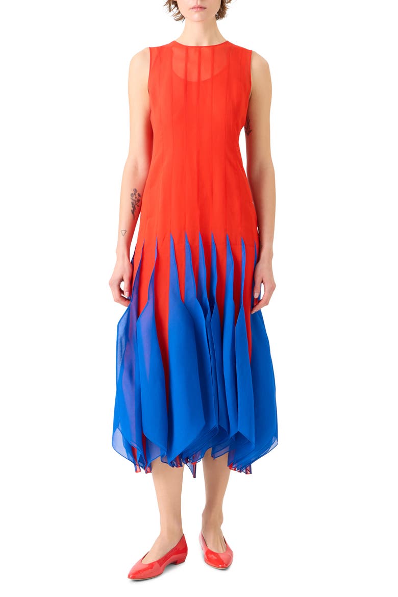 High Plains Colorblock Silk Organza Dress, Main, color, VERMILLION-LAPIS BLUE
