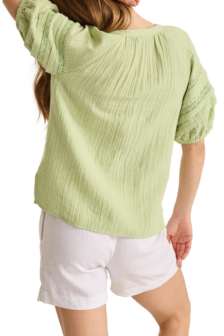 Lace Inset Cotton Gauze Button-Up Shirt, Alternate, color, LT ROSEMARY
