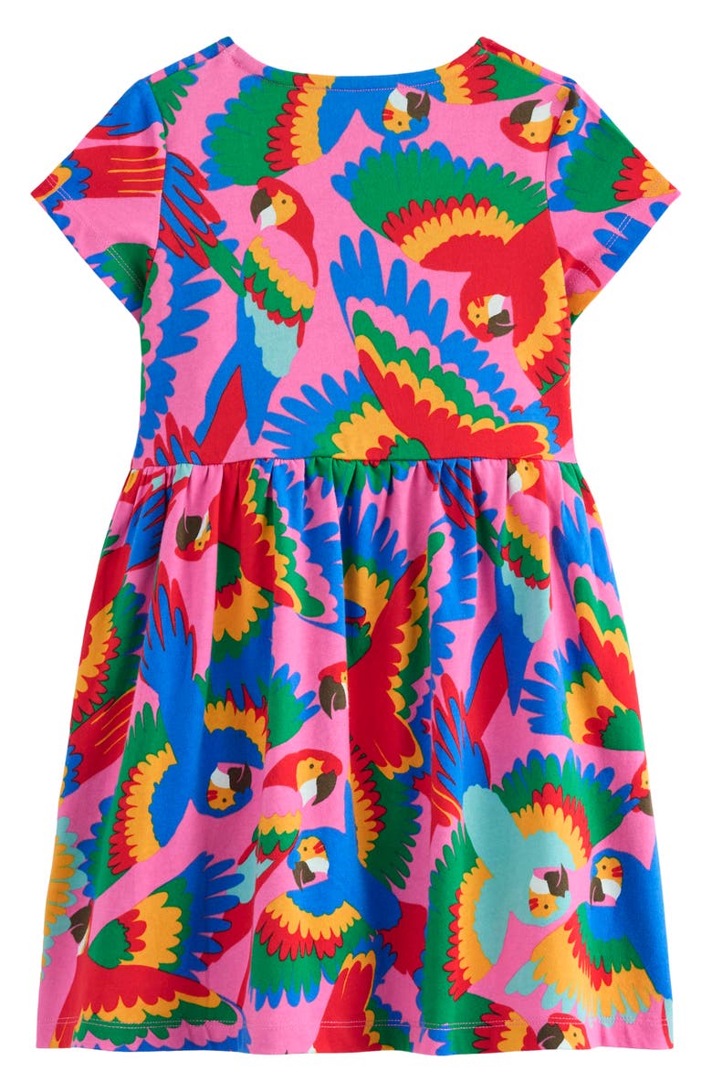 Mini Boden Kids' Parrot Print Cotton Jersey Dress, Alternate, color, Multi Rainbow Parrot