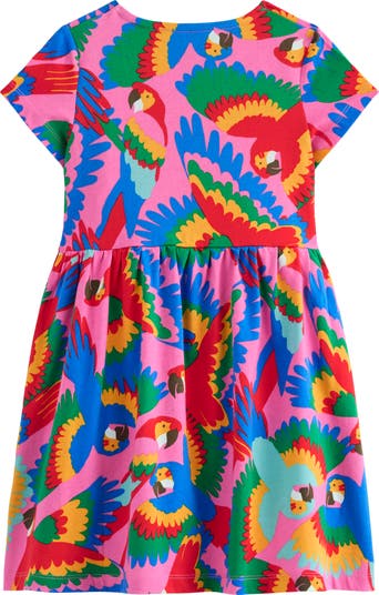 Kids' Parrot Print Cotton Jersey Dress