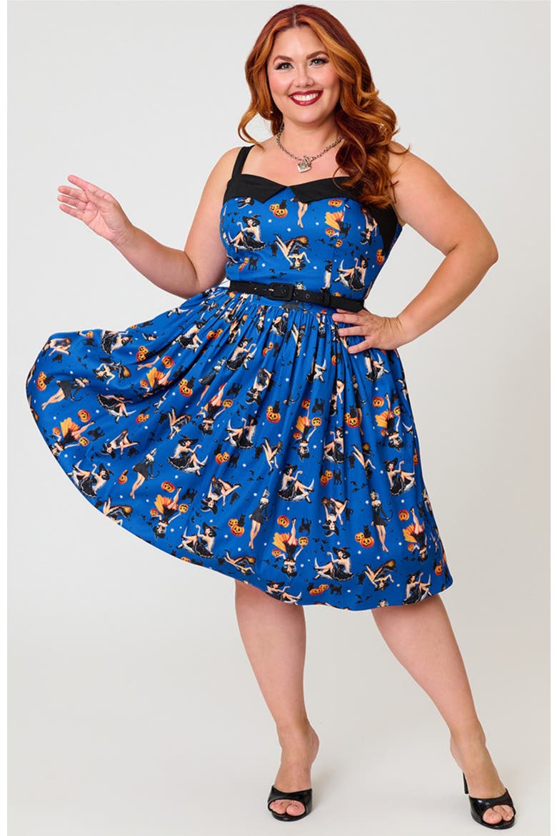 Plus Size Rachel Swing Dress, Main, color, Navy & Black Pinup Witch