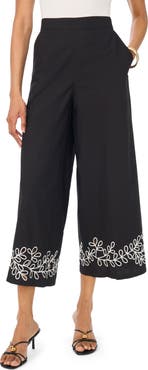 Vince Camuto Embroidered Cutout Crop Pants