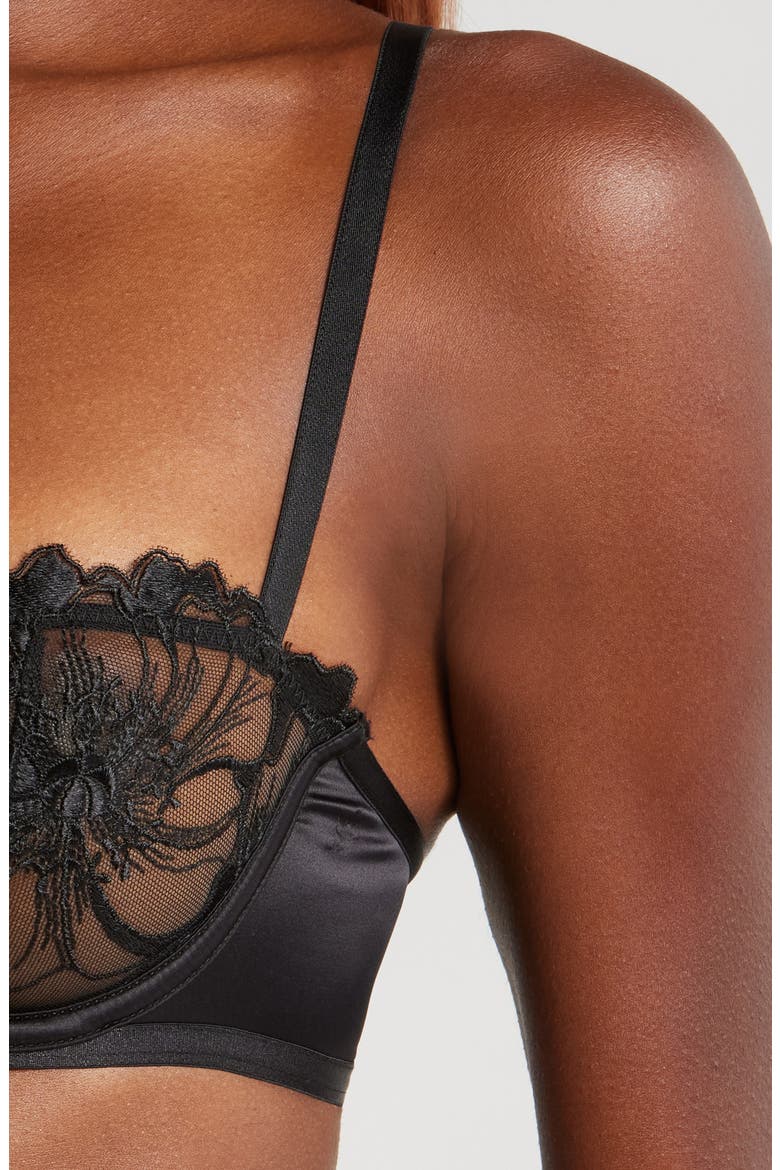 Amaryllis Embroidered Underwire Demi Bra, Alternate, color, BLACK