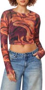 L/AB C/O OFF-WHITE Swirl Print Fitted Mesh Crop Top